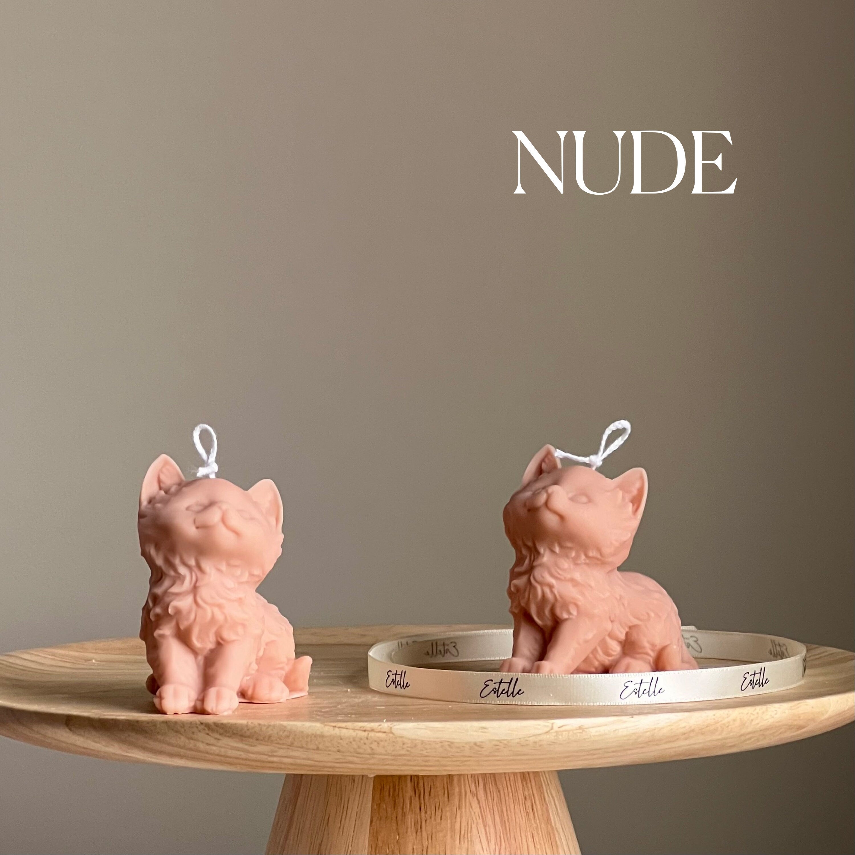 Handmade kitty shaped decorative soy wax pillar candle for aesthetic home interior design — view 3