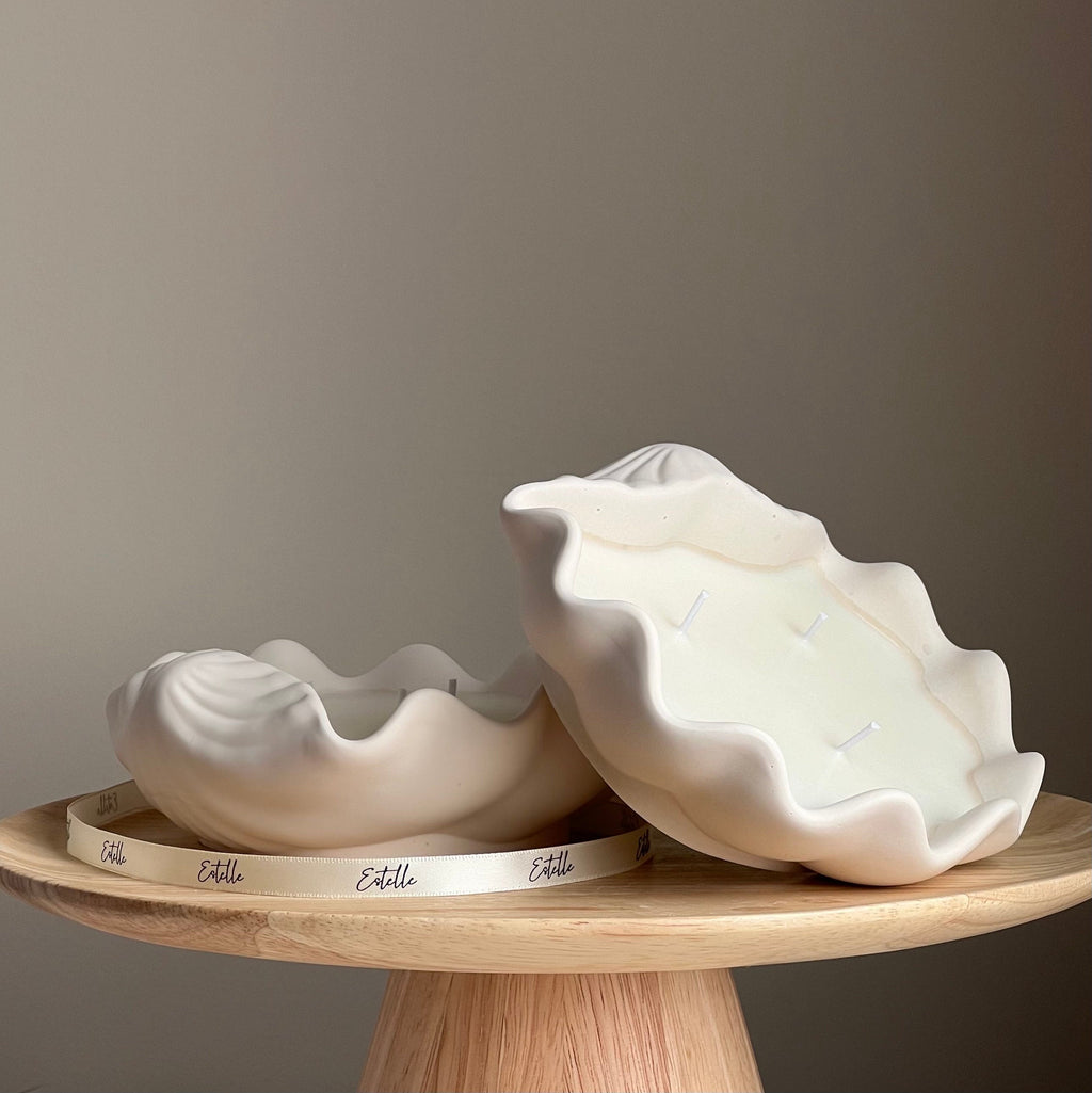 Clam Shell Soy Wax Candle in Jesmonite Vessel: Handmade Scented Candle-1