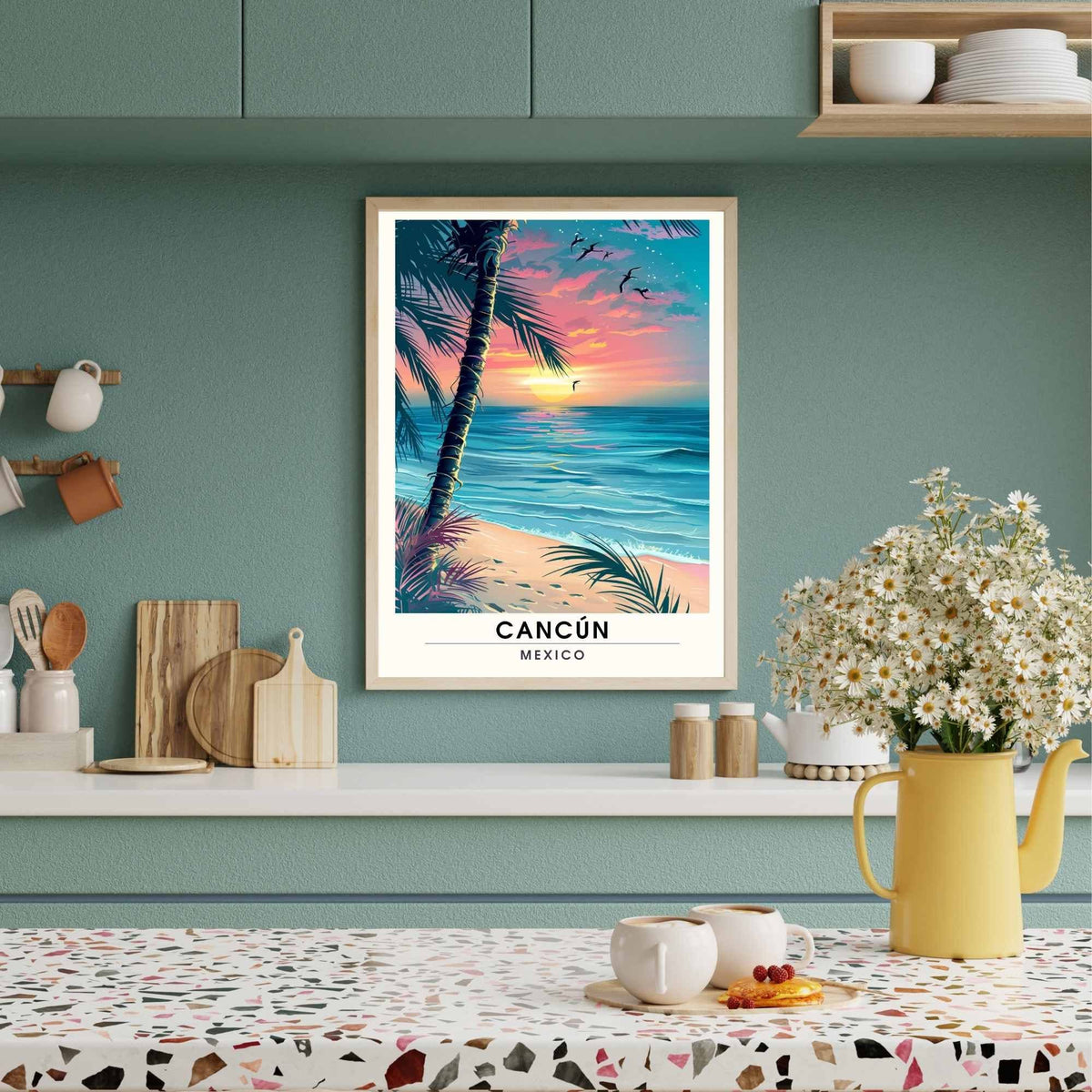 Impression Cancún | Affiche de voyage Cancún, Mexique | Impression Mexique  | Coucher de soleil la  Plage de Cancún-4