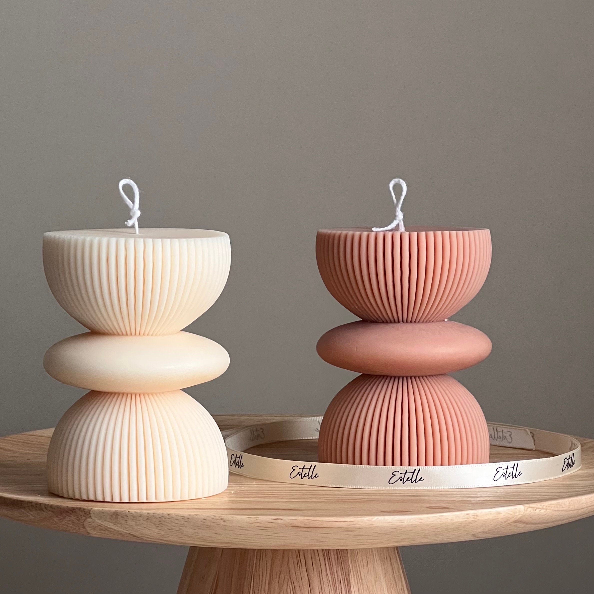 Geometric soy pillar candle, modern aesthetic column shape for stylish sculptural home decor styling
