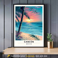 Impression Cancún | Affiche de voyage Cancún, Mexique | Impression Mexique  | Coucher de soleil la  Plage de Cancún-0