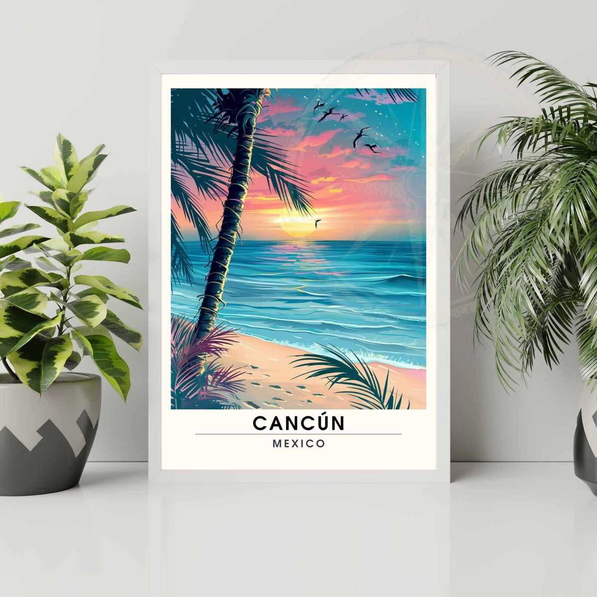 Impression Cancún | Affiche de voyage Cancún, Mexique | Impression Mexique  | Coucher de soleil la  Plage de Cancún-3