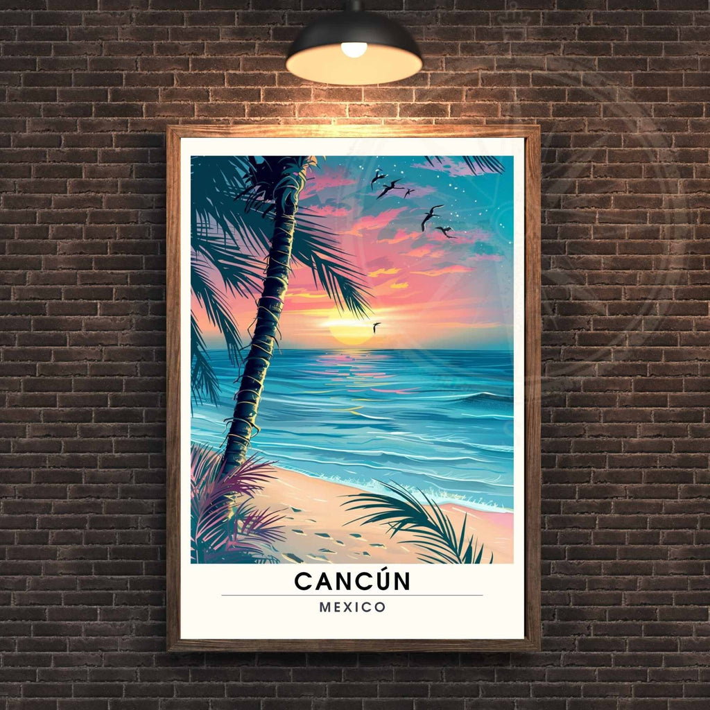 Impression Cancún | Affiche de voyage Cancún, Mexique | Impression Mexique  | Coucher de soleil la  Plage de Cancún-2