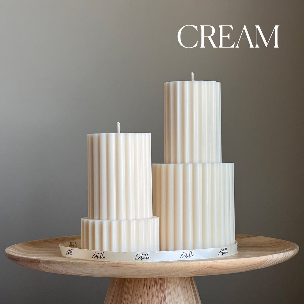 Handmade ribbed soy wax pillar candle in neutral tone for modern aesthetic home decor — view 3