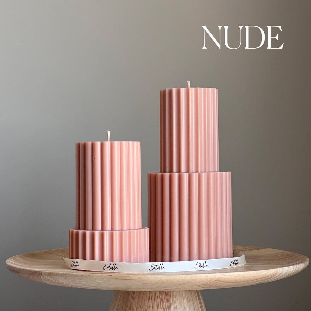 Handmade ribbed soy wax pillar candle in neutral tone for modern aesthetic home decor — view 2