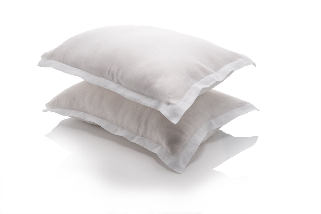 Natural washed linen pillowcase with classic Oxford design border in white and natural color options