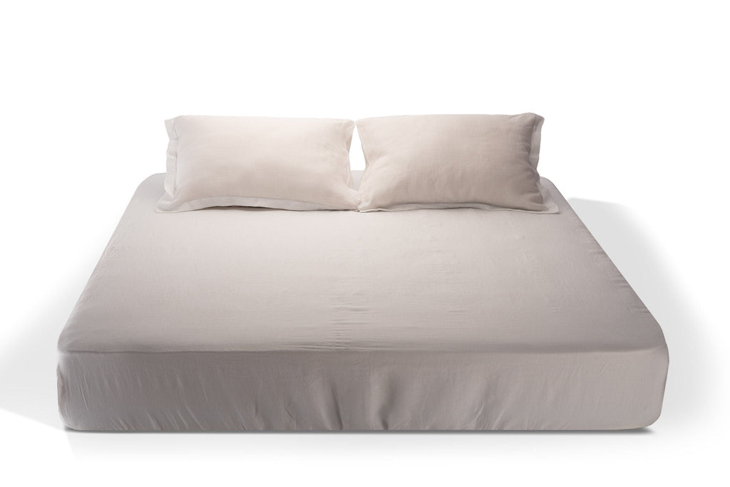Natural washed linen pillowcase with classic Oxford design border in white and natural color options — view 3