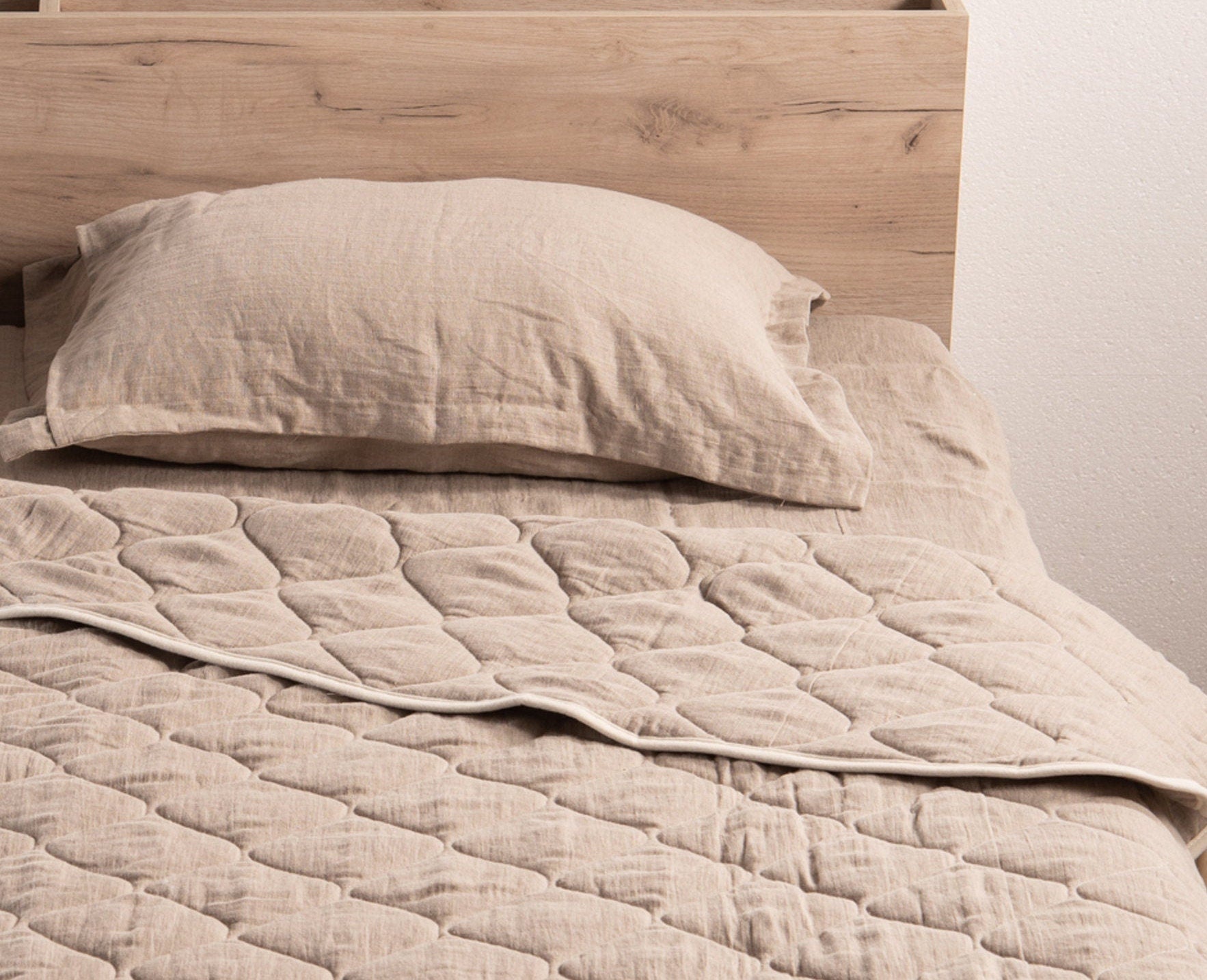 Oxford design pure natural washed linen pillowcase in an elegant bedroom setting