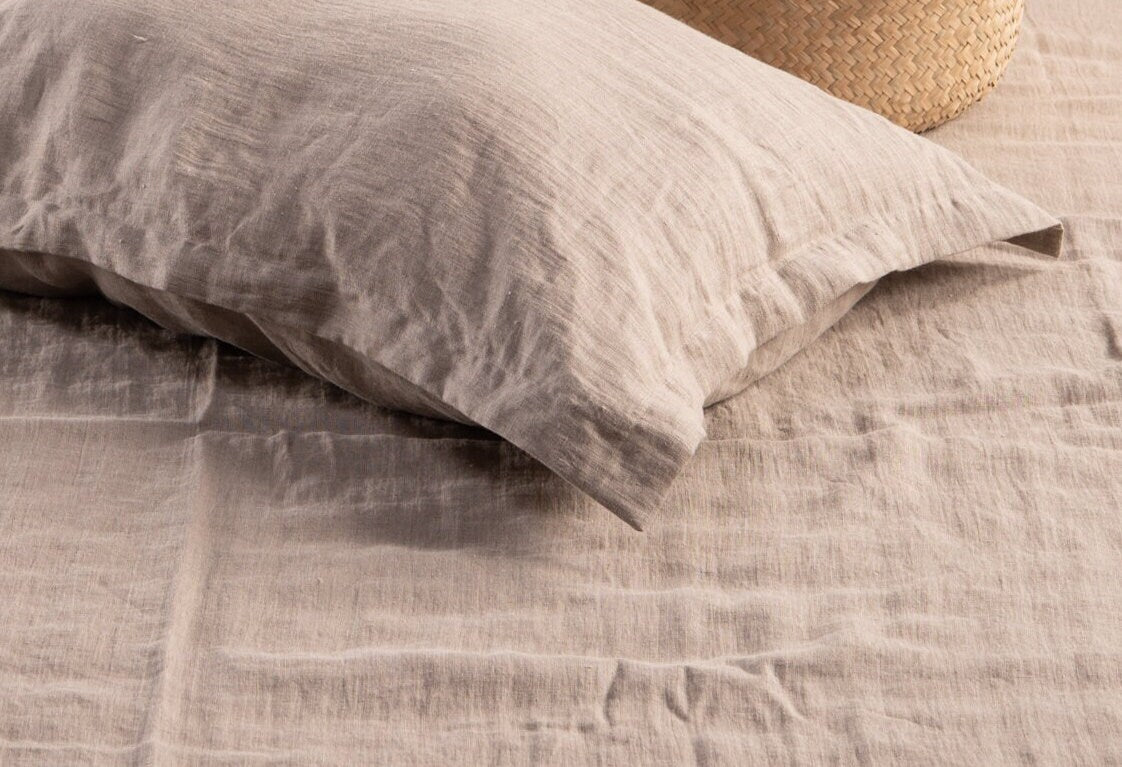 Oxford design pure natural washed linen pillowcase in an elegant bedroom setting — view 2