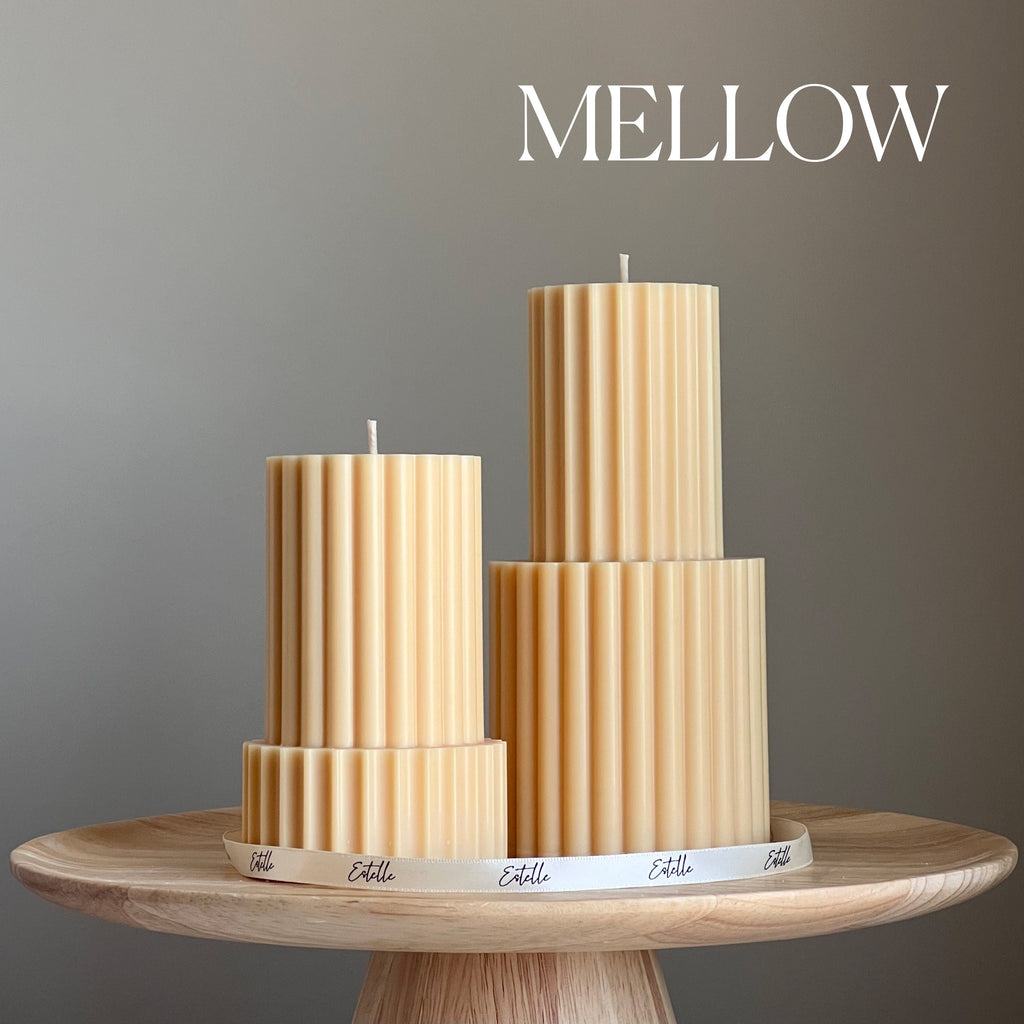 Handmade ribbed soy wax pillar candle in neutral tone for modern aesthetic home decor — view 4