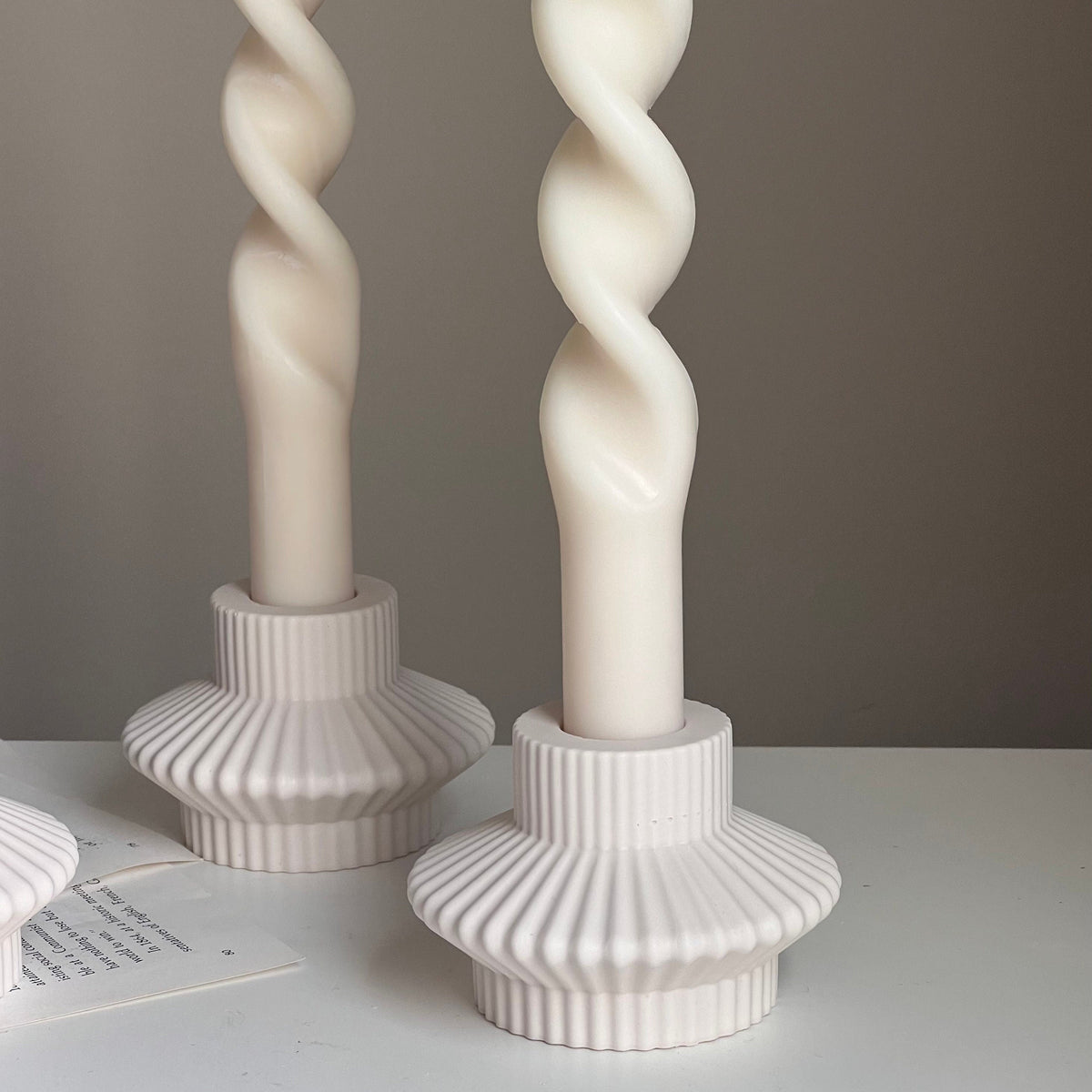 Ribbed Jesmonite Taper Candle Holder: Minimalist Table Decor-3