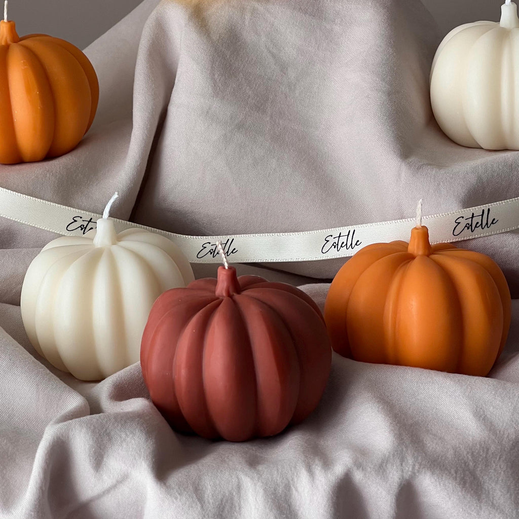 Handmade pumpkin shaped soy wax candle for autumn and halloween festive seasonal home decor — view 2