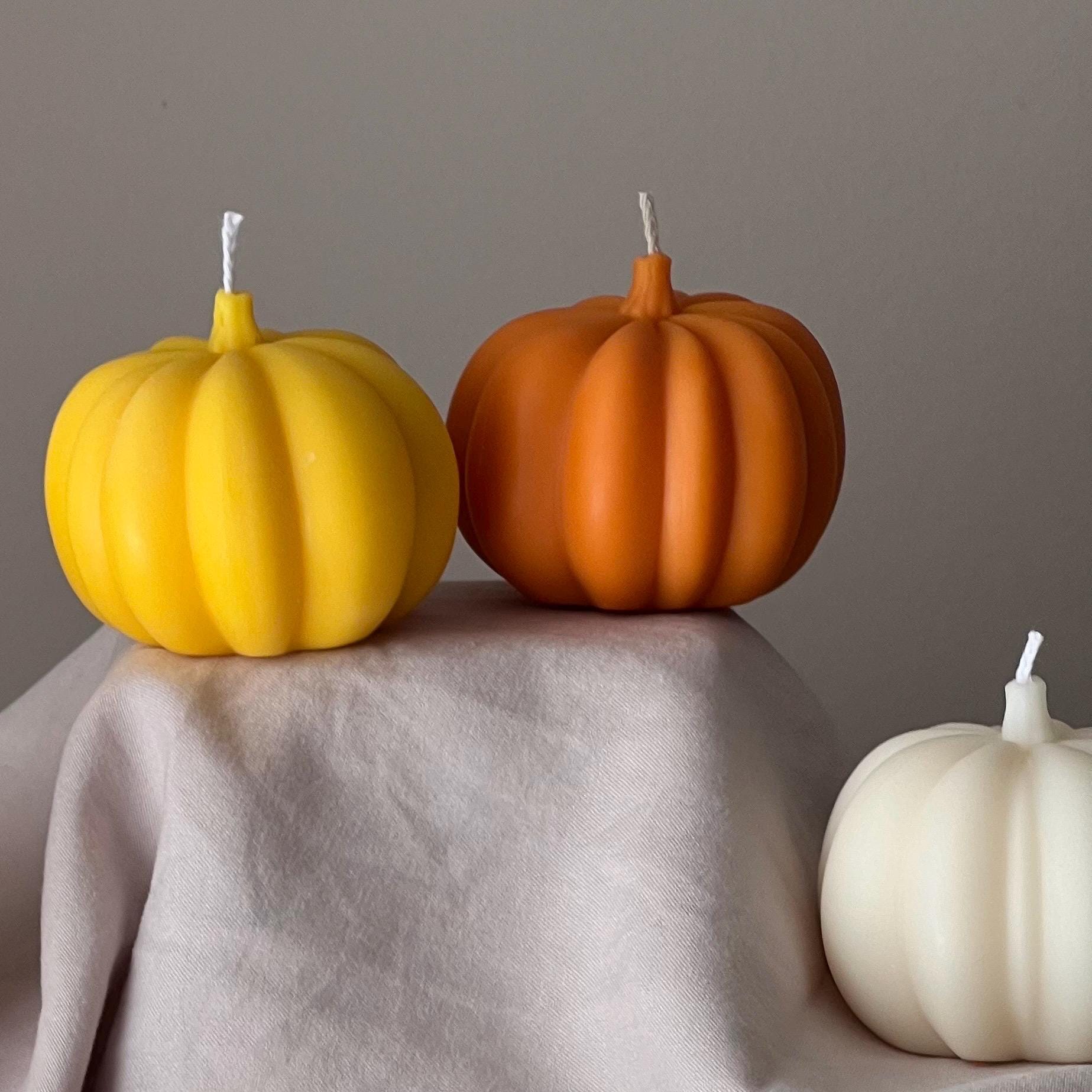 Handmade pumpkin shaped soy wax candle for autumn and halloween festive seasonal home decor — view 3