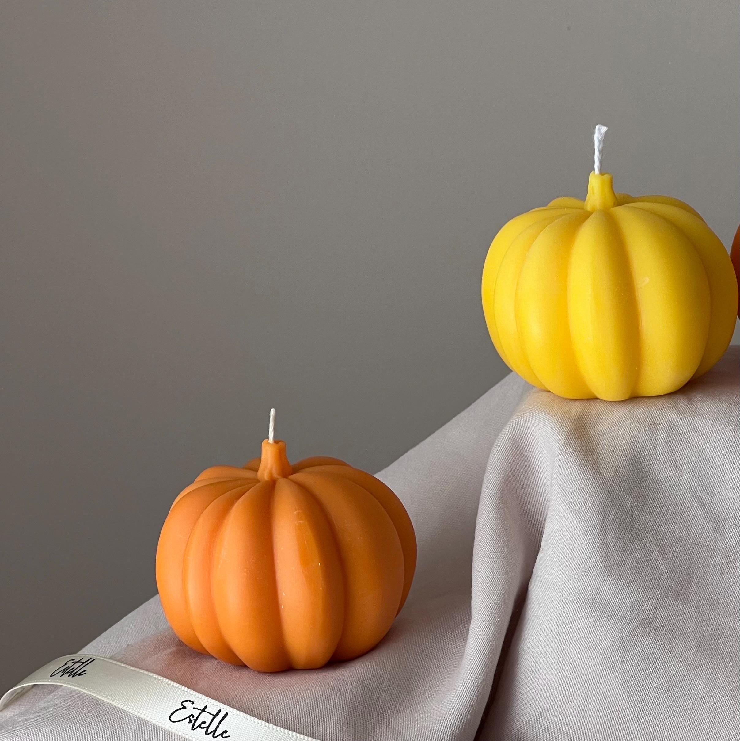 Handmade pumpkin shaped soy wax candle for autumn and halloween festive seasonal home decor — view 4
