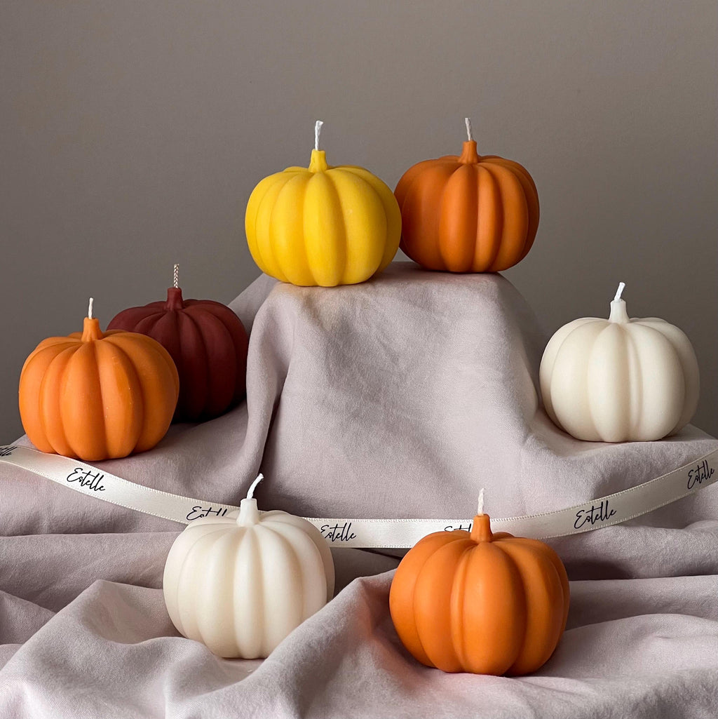 Handmade pumpkin shaped soy wax candle for autumn and halloween festive seasonal home decor — view 5