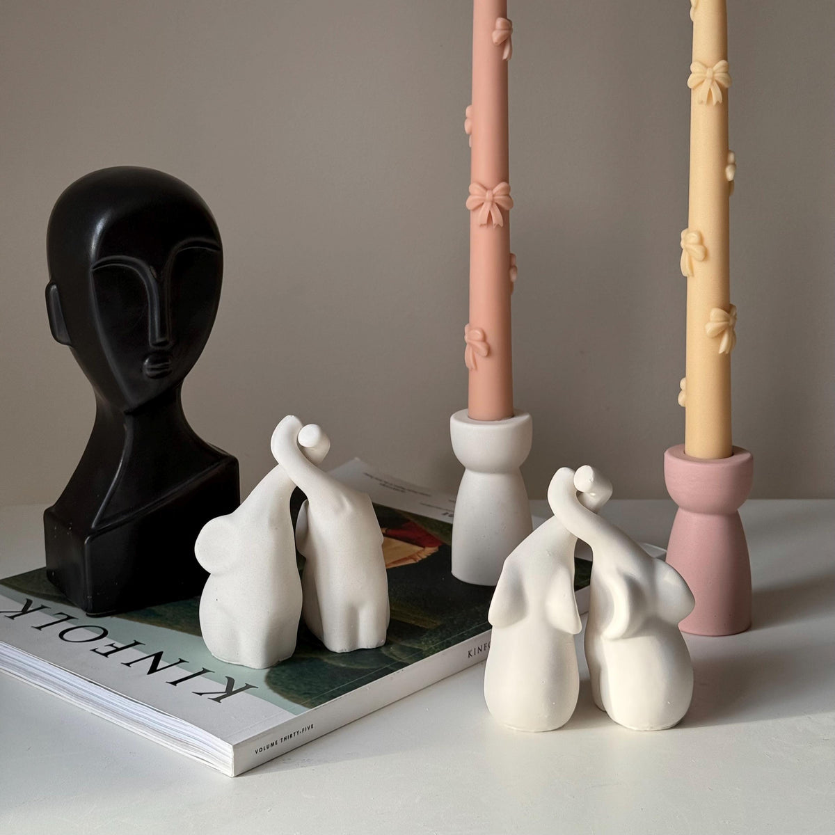 Handmade Jesmonite Elephant Couple | Stone Animal Decor-3