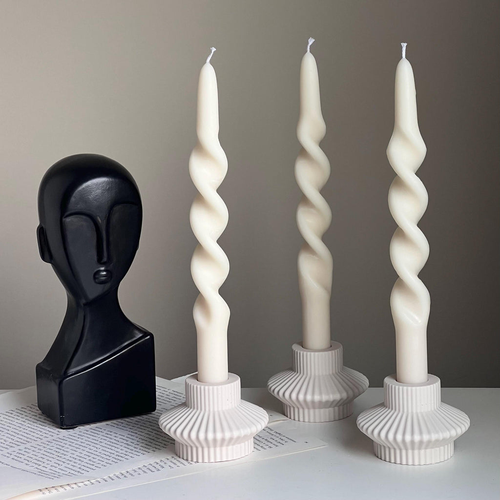Ribbed Jesmonite Taper Candle Holder: Minimalist Table Decor-0