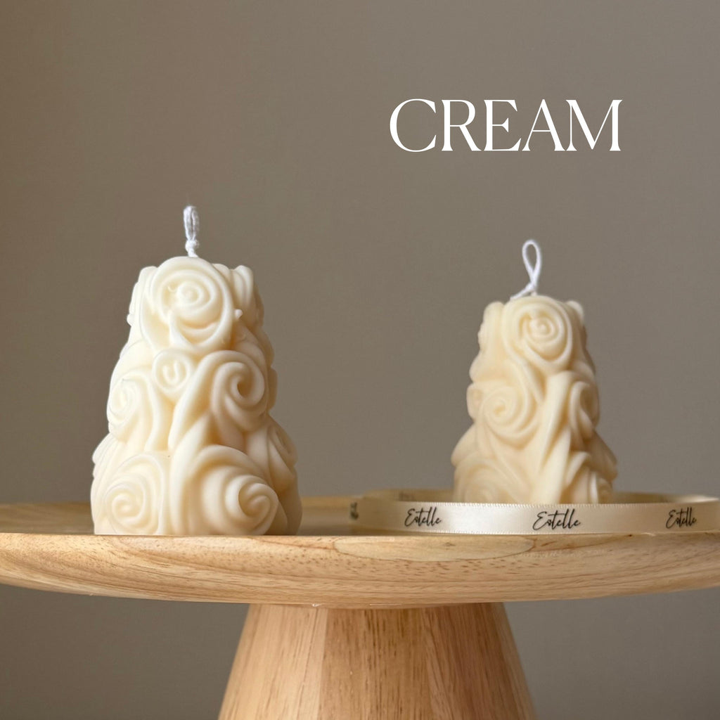 Handmade rose shaped sculptural soy candle in soft tones for elegant home decor and gifts — view 3