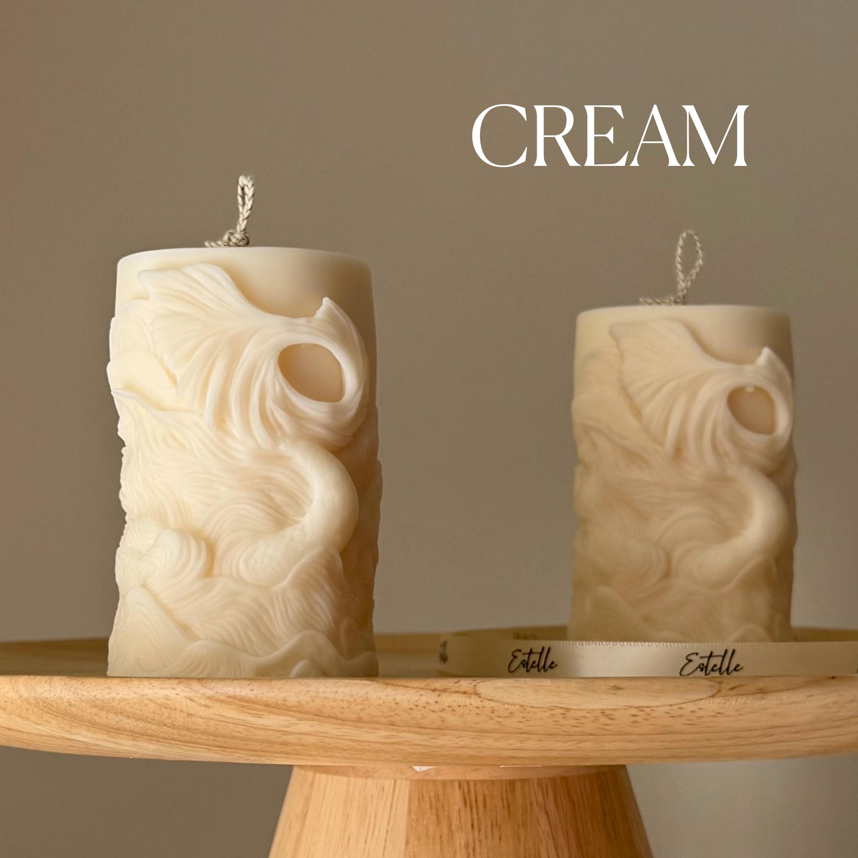 Ribbed fishtail sculptural soy pillar candle in neutral tone for modern aesthetic home decor — view 3