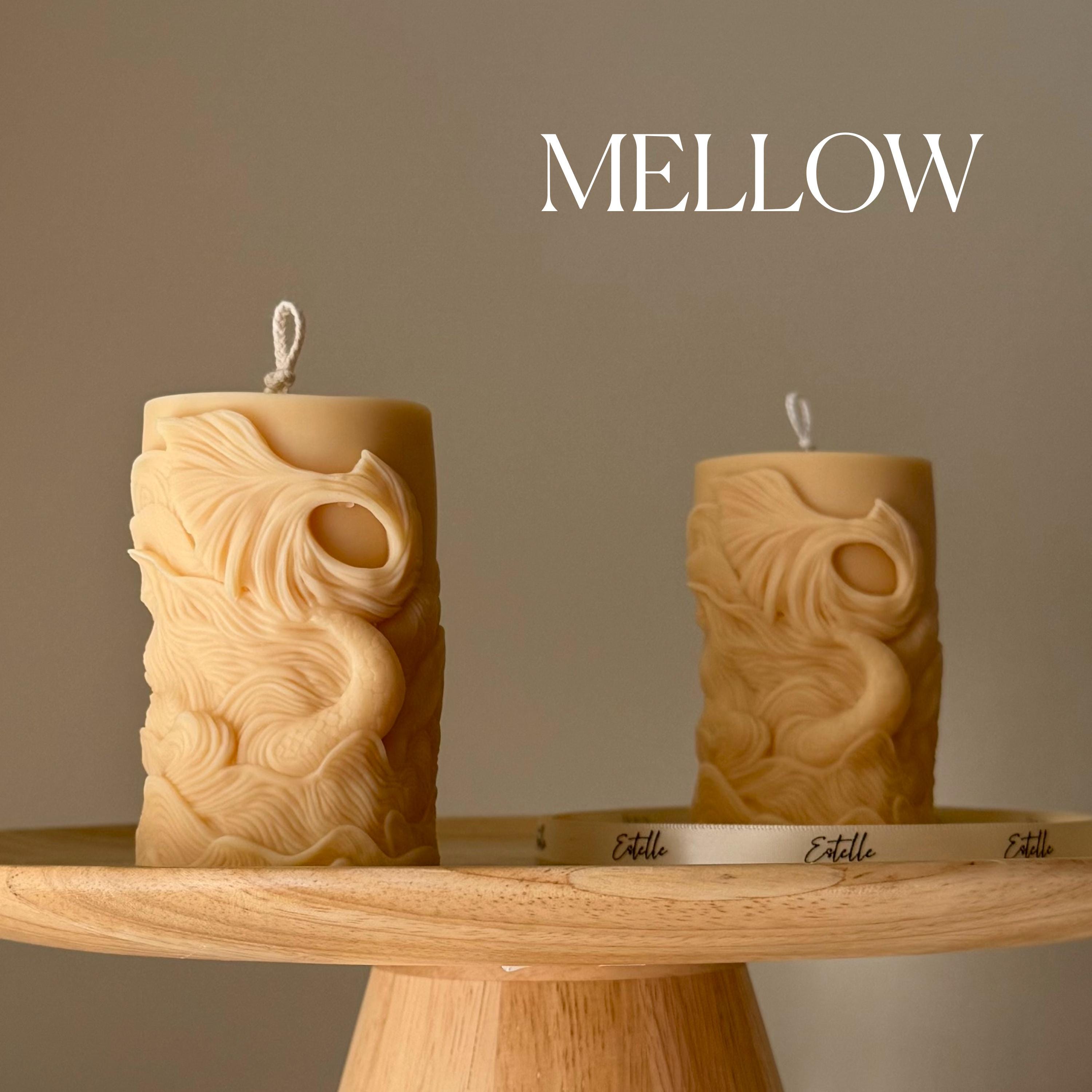 Ribbed fishtail sculptural soy pillar candle in neutral tone for modern aesthetic home decor — view 4