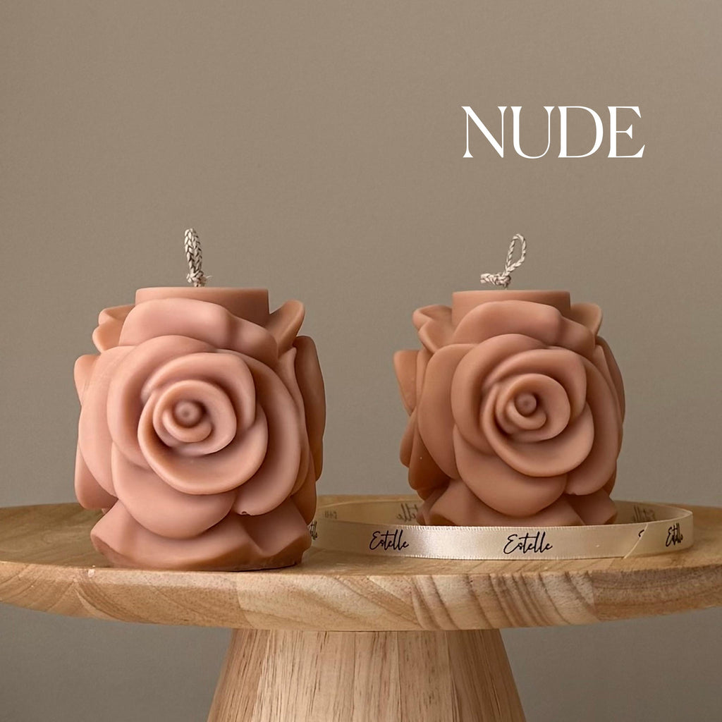 Handmade rose flower candle, beautifully sculpted vegan soy wax pillar decor for modern home interiors — view 2