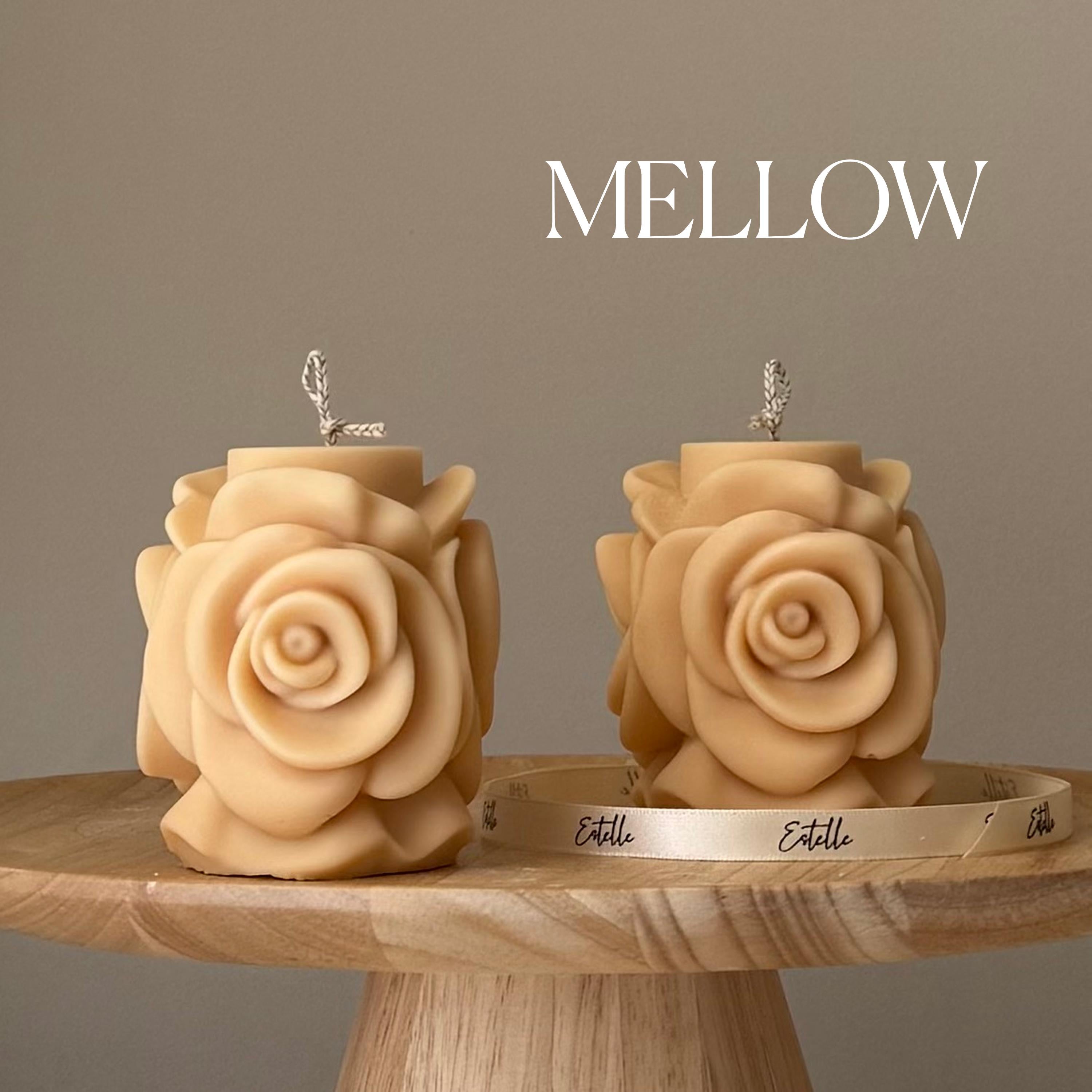 Handmade rose flower candle, beautifully sculpted vegan soy wax pillar decor for modern home interiors — view 4