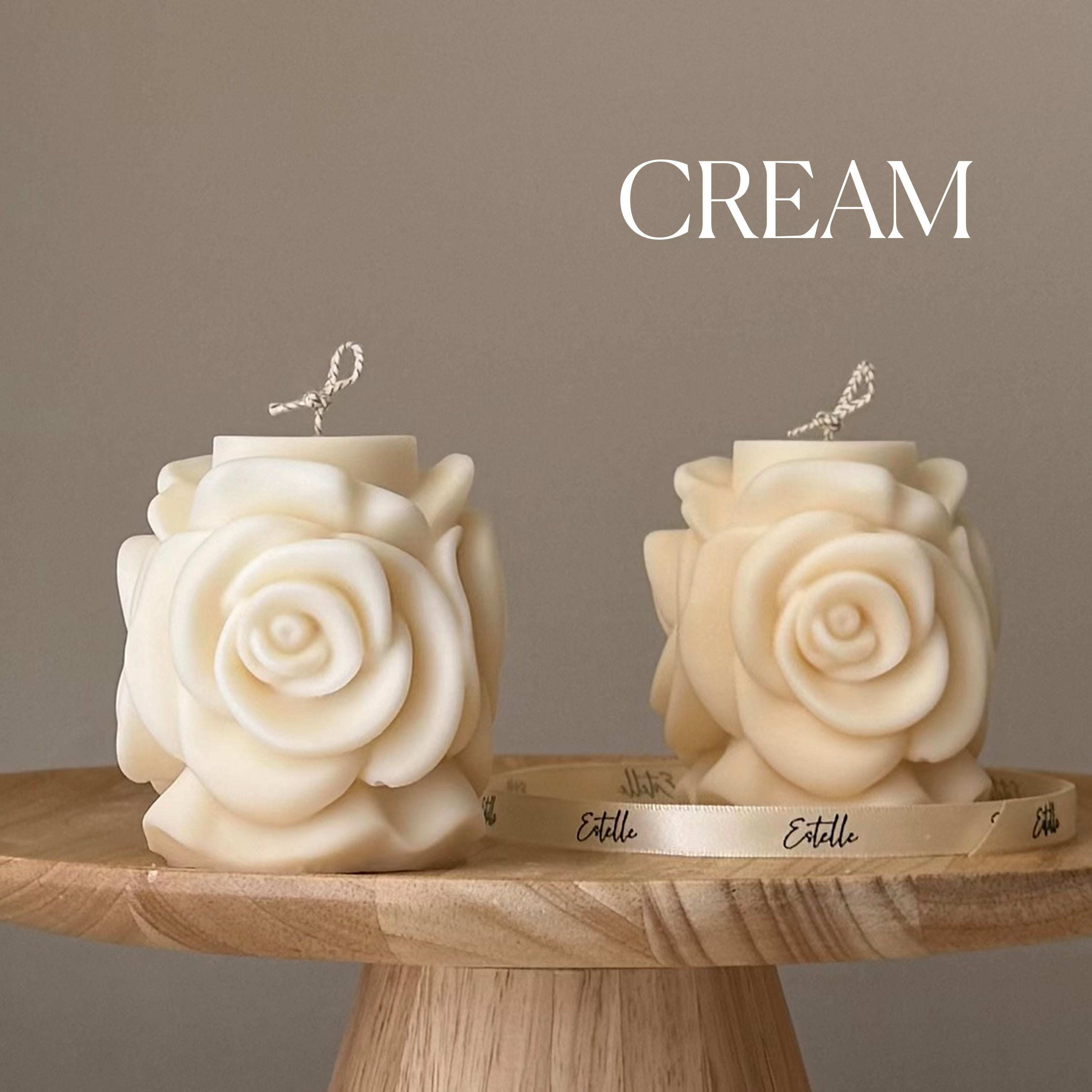 Handmade rose flower candle, beautifully sculpted vegan soy wax pillar decor for modern home interiors — view 3
