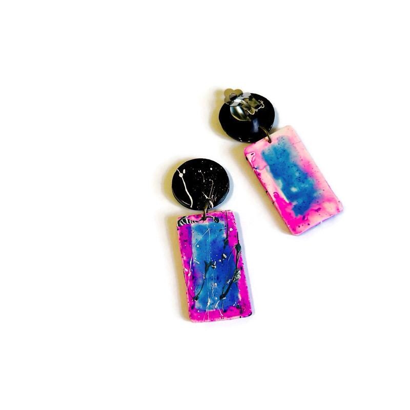 Abstract Rectangle Earrings Post or Clip On-1