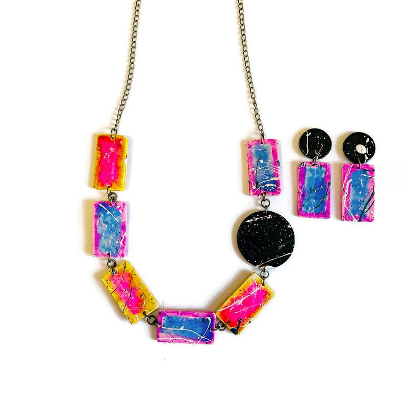 Abstract Rectangle Earrings Post or Clip On-3