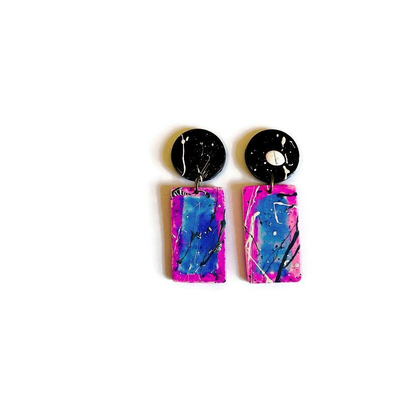 Abstract Rectangle Earrings Post or Clip On-0