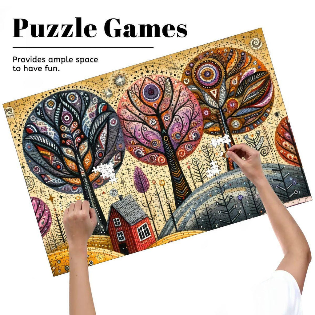 Folk art autumn trees wooden puzzle featuring a vibrant 1000-piece fall landscape in premium basswood — view 5