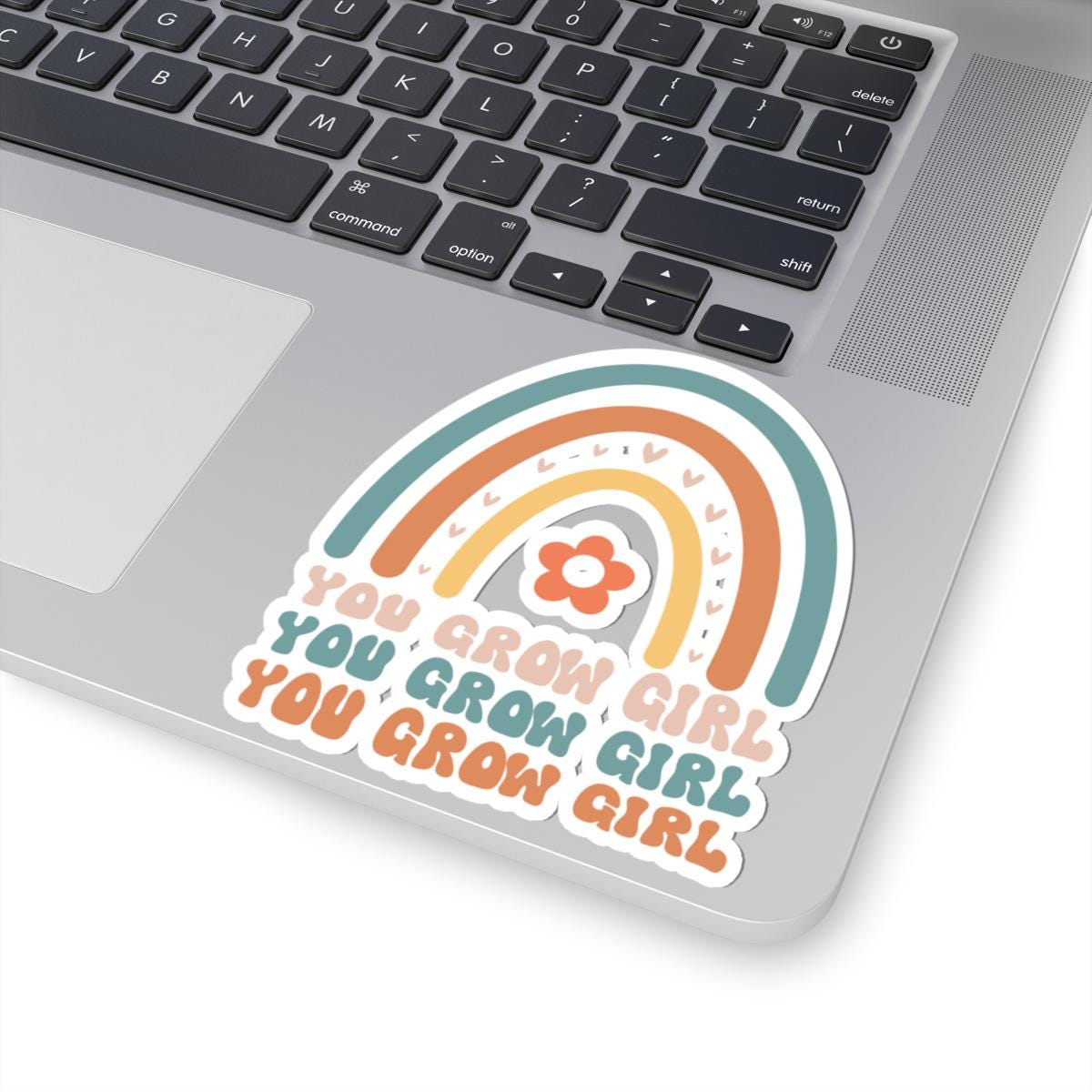 You Grow Girl rainbow motivational vinyl sticker and laptop decal with a glossy finish — view 4