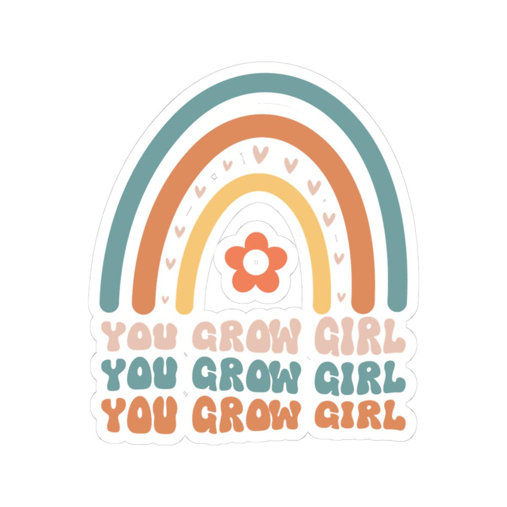 You Grow Girl rainbow motivational vinyl sticker and laptop decal with a glossy finish