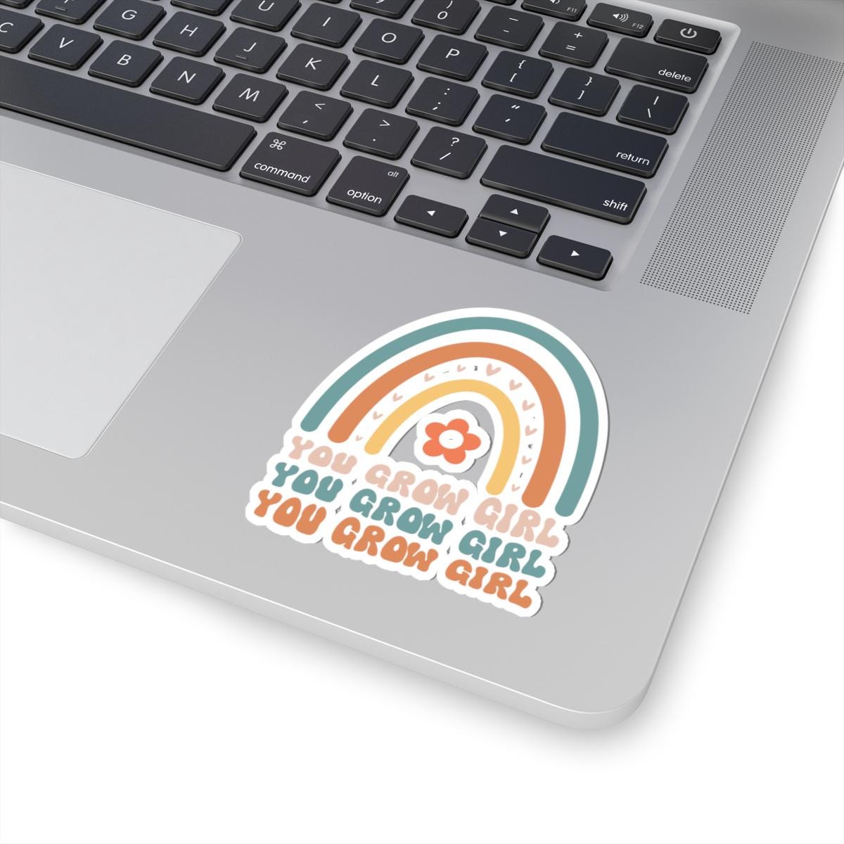 You Grow Girl rainbow motivational vinyl sticker and laptop decal with a glossy finish — view 2