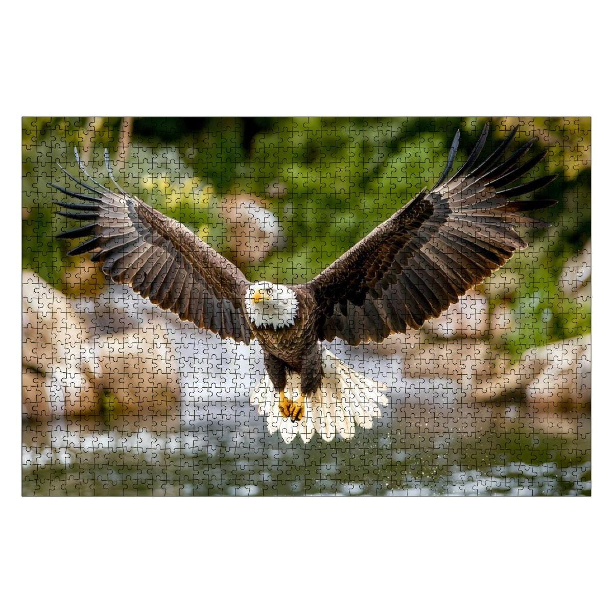 Majestic bald eagle wooden puzzle soaring over a serene river, crafted from premium eco-friendly basswood — view 2