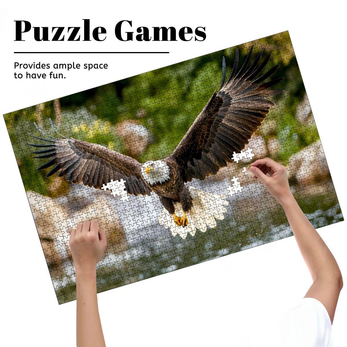 Majestic bald eagle wooden puzzle soaring over a serene river, crafted from premium eco-friendly basswood — view 5