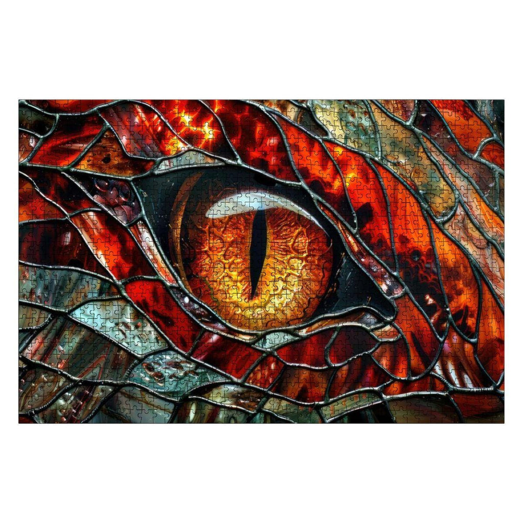 Inferno dragon eye wooden jigsaw puzzle with vibrant stained glass effect made of premium basswood — view 2