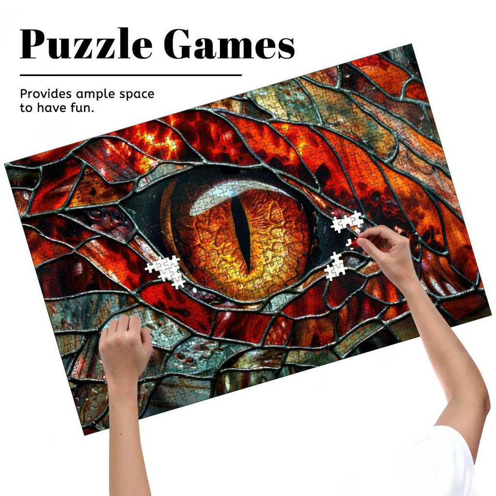 Inferno dragon eye wooden jigsaw puzzle with vibrant stained glass effect made of premium basswood — view 5