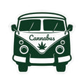 Retro minimalist Cannabus van vinyl sticker with a green marijuana leaf for laptops and cars