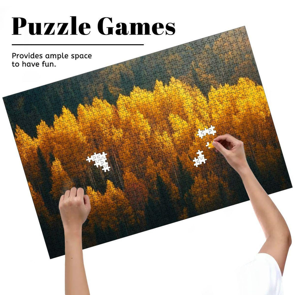 ColorFlow 1000 piece wooden jigsaw puzzle featuring a vibrant golden autumn aspen tree forest landscape — view 5