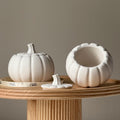 Handmade Jesmonite stone pumpkin jar with lid for aesthetic autumn home decor and small storage