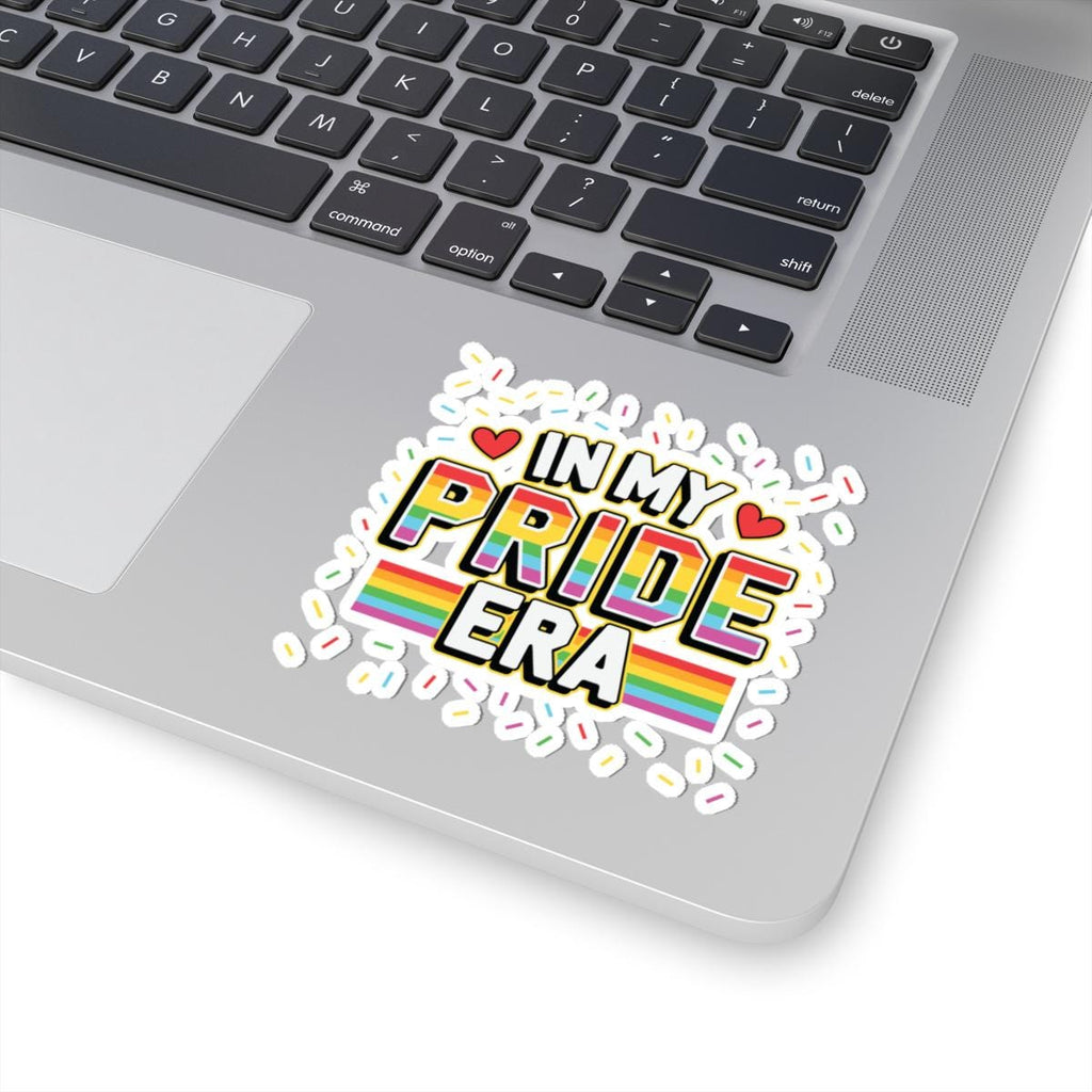 In My Pride Era rainbow vinyl sticker with colorful text, hearts, and celebratory confetti accents — view 5