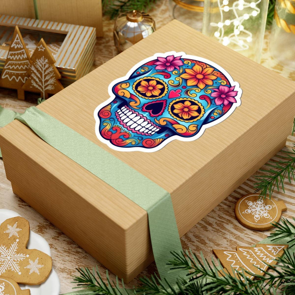 Vibrant floral sugar skull waterproof vinyl decal with glossy finish for laptops and water bottles — view 4