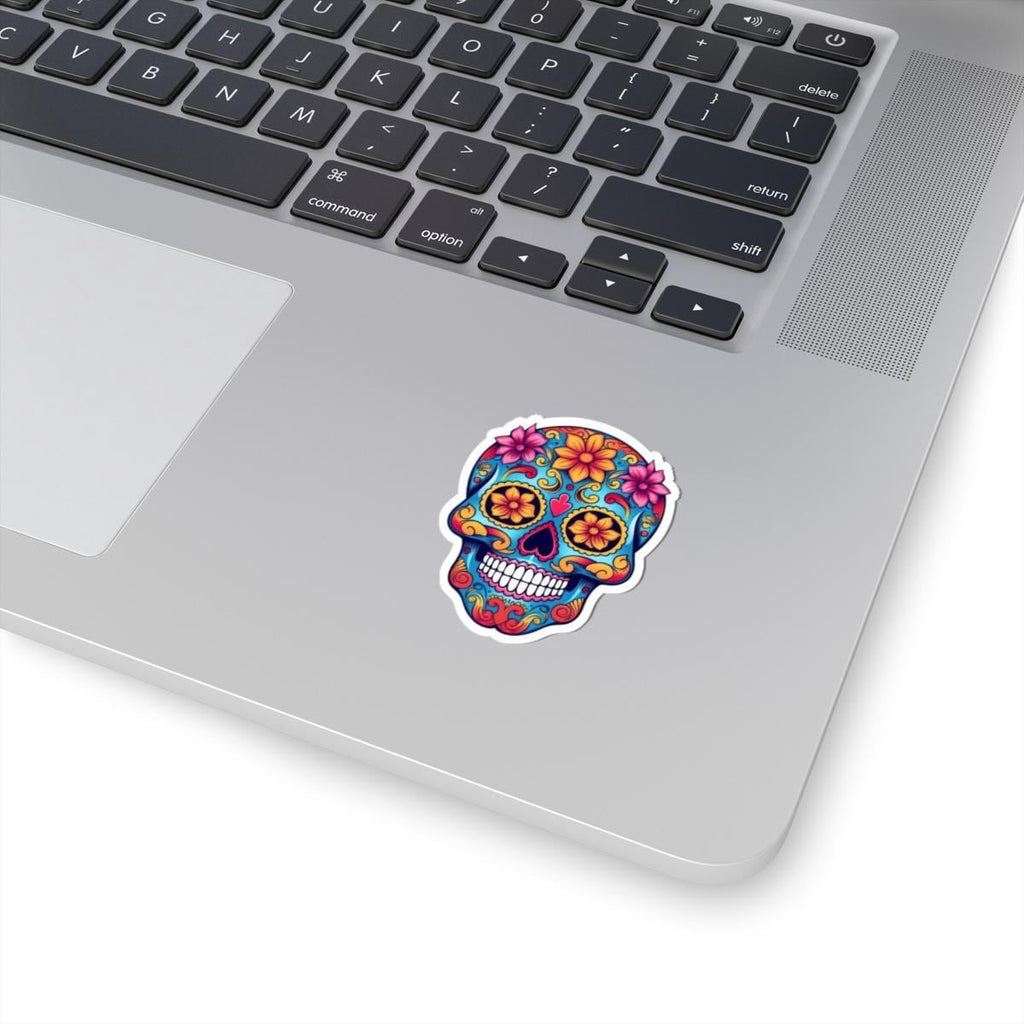 Vibrant floral sugar skull waterproof vinyl decal with glossy finish for laptops and water bottles — view 3