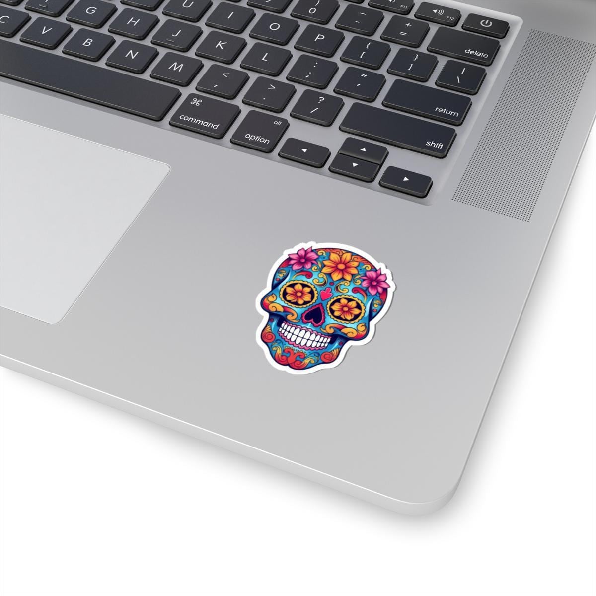Vibrant floral sugar skull waterproof vinyl decal with glossy finish for laptops and water bottles — view 3