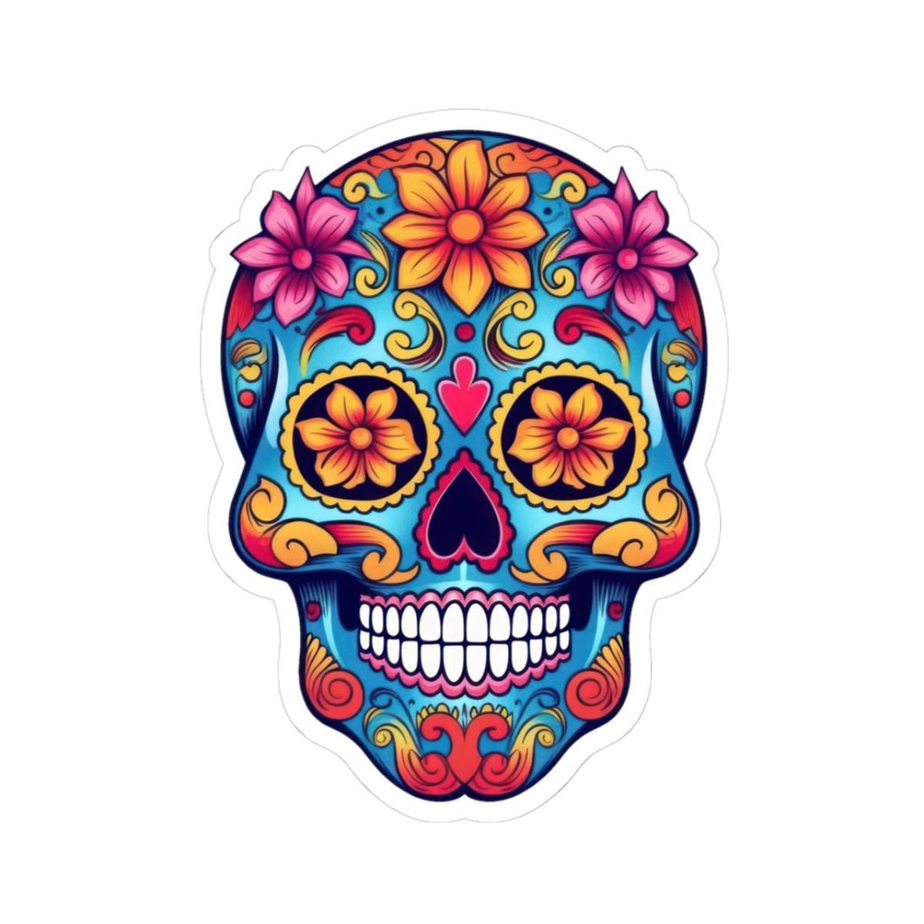 Vibrant floral sugar skull waterproof vinyl decal with glossy finish for laptops and water bottles