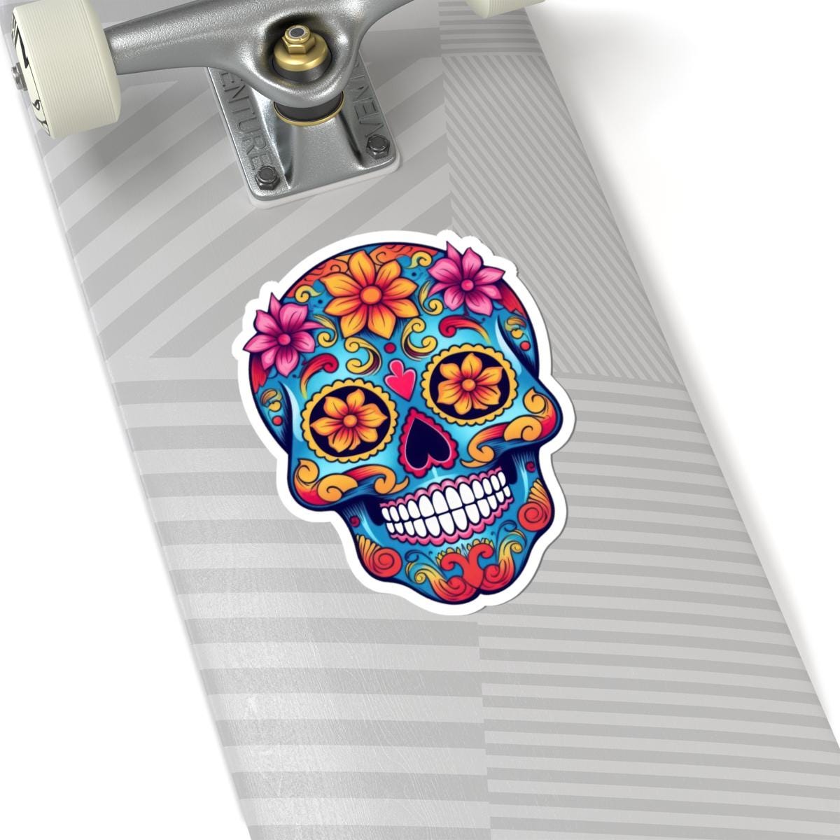 Vibrant floral sugar skull waterproof vinyl decal with glossy finish for laptops and water bottles — view 2