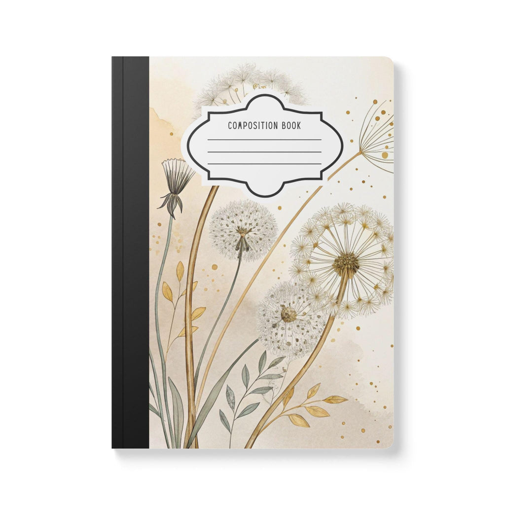 ColorFlow Golden Dandelion composition notebook with soft touch cover and college ruled pages