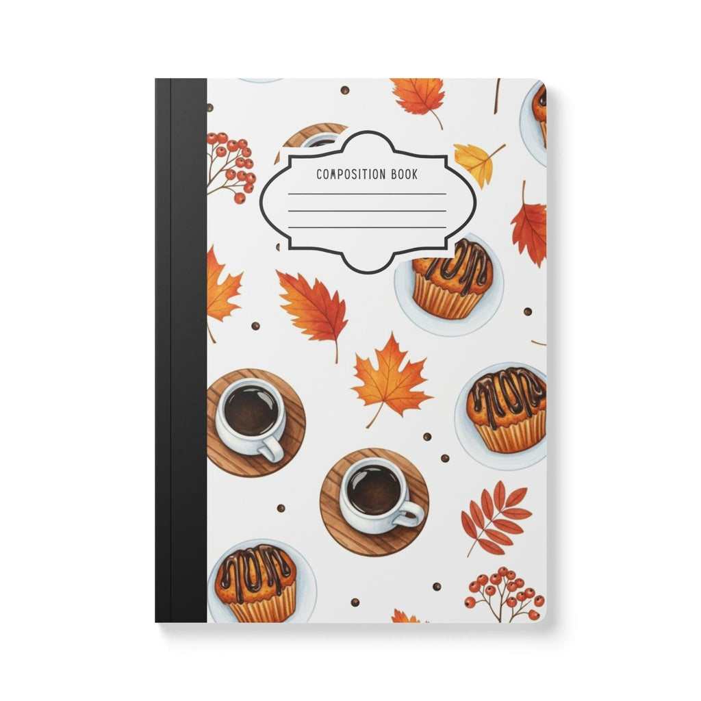 Autumn coffee pattern composition notebook with premium soft-touch cover and college-ruled