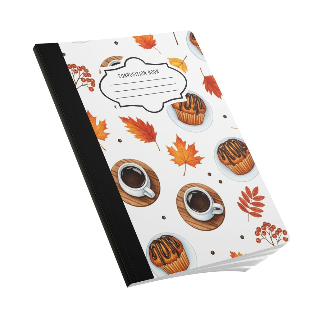 Autumn coffee pattern composition notebook with premium soft-touch cover and college-ruled — view 3